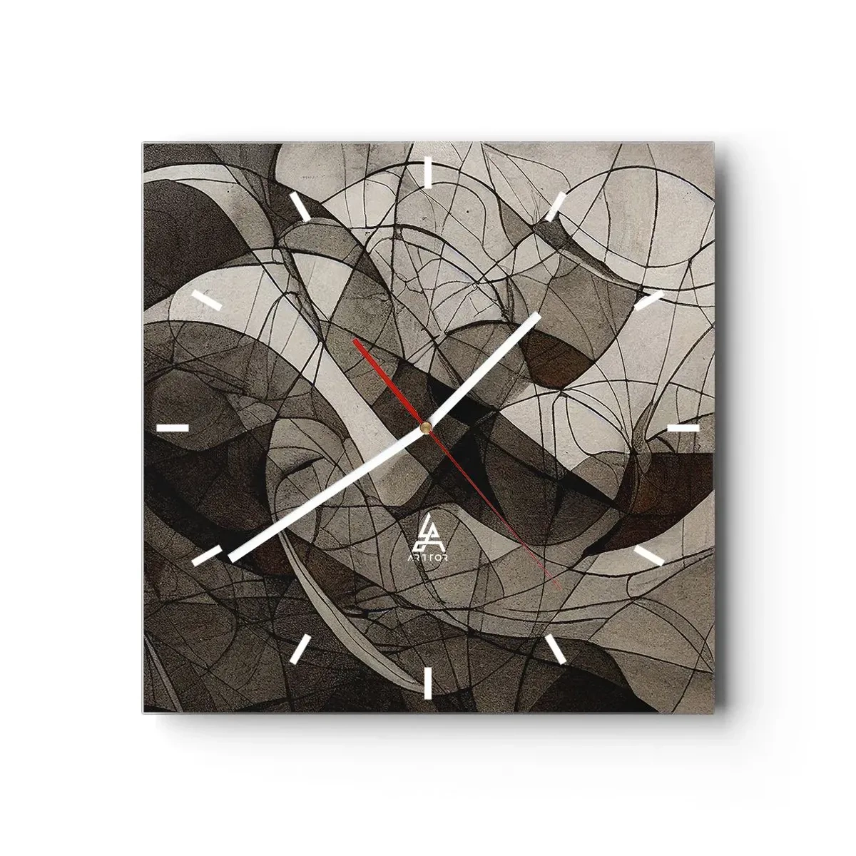 Horloge murale - Pendule murale - Motif abstrait dans des tons marron et terreux - 30x30cm - Circulation des couleurs de la terre - Décoration murale moderne pour le salon et la chambre ARTTOR