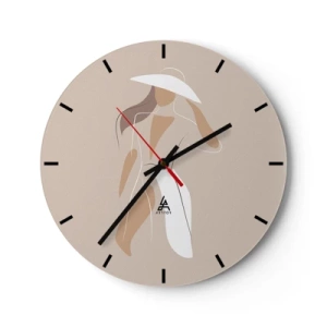 Horloge murale - Pendule murale - Femme élégante avec un chapeau sur fond beige - 30x30cm - Lea mode est un jeu - Décoration murale moderne pour le salon, la cuisine et la chambre ARTTOR