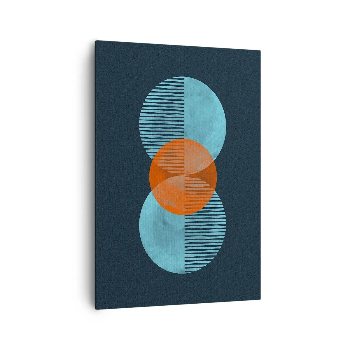 Impression sur toile - Image sur toile - Cercles géométriques dans les tons bleu et orange - 70x100cm - Composition symétrique - Décoration murale moderne pour le salon et la chambre ARTTOR