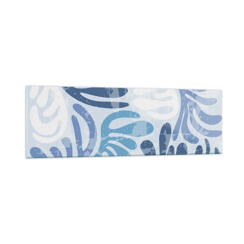 Impression sur verre - Image sur verre - Formes abstraites dans des tons de bleu sur fond blanc - 160x50cm - Fougères bleues - Décoration murale moderne pour le salon et la chambre ARTTOR