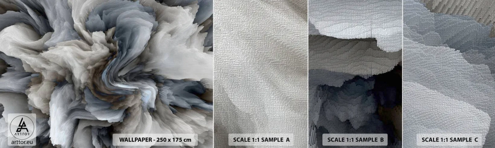 Échantillon de Papier Peint Premium Canvas - Pierre et fleur - 3D, Tridimensionnel, Morceau - 100x30 cm