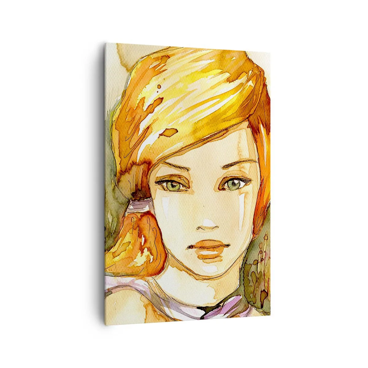 Impression sur toile - Image sur toile - Portrait d'une femme aux couleurs aquarelles au regard intense - 80x120cm - Un regard émeraude qui calme la colère - Décoration murale moderne pour le salon et la chambre ARTTOR