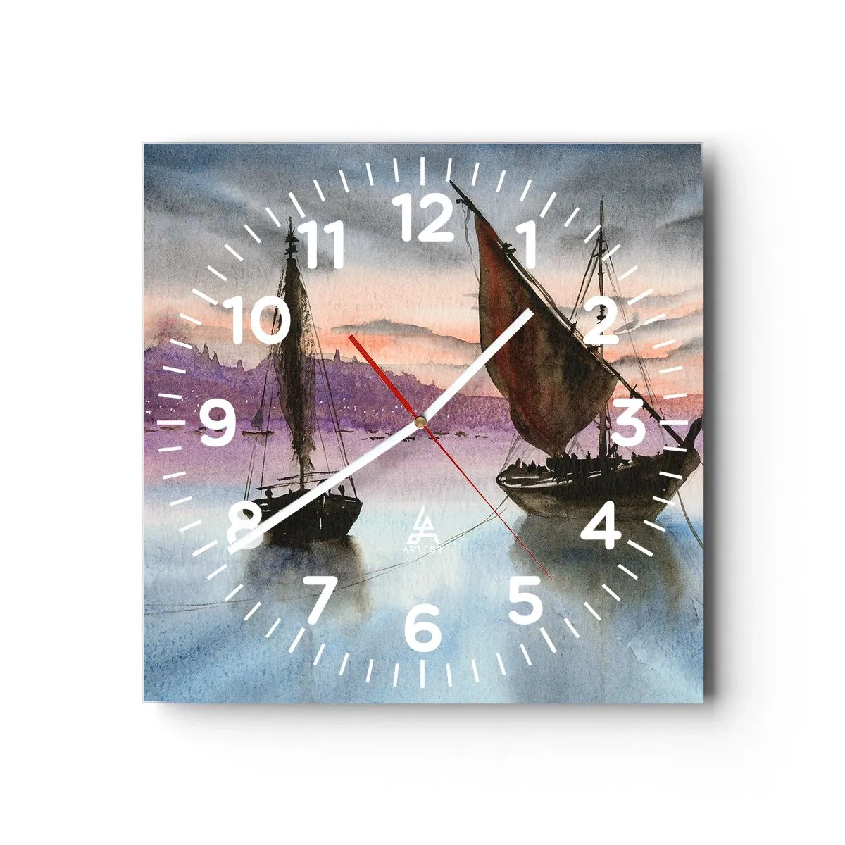 Horloge murale - Pendule murale - Soirée au port - 40x40 cm