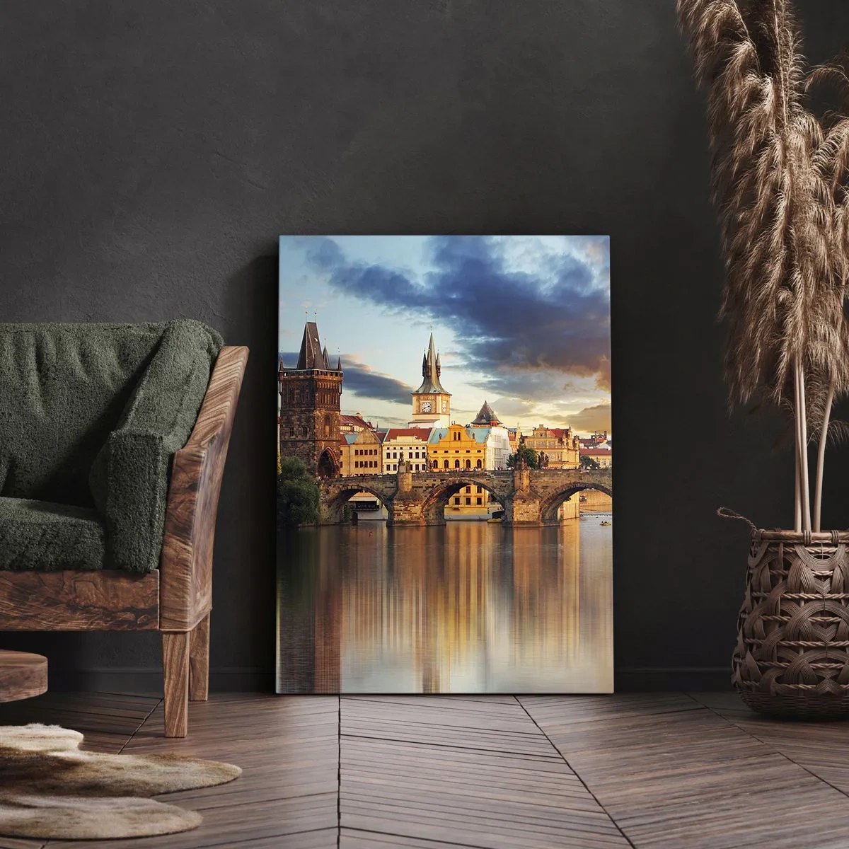 Impression sur toile - Image sur toile - Le pont historique sur la rivière à la lumière du soleil couchant - 80x120cm - Belle depuis des lustres - Décoration murale moderne pour le salon et la chambre ARTTOR