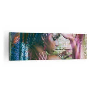 Impression sur toile - Image sur toile - Portrait d'une femme entourée d'une végétation exotique - 160x50cm - Dame Nature dans la jungle - Décoration murale moderne pour le salon et la chambre ARTTOR