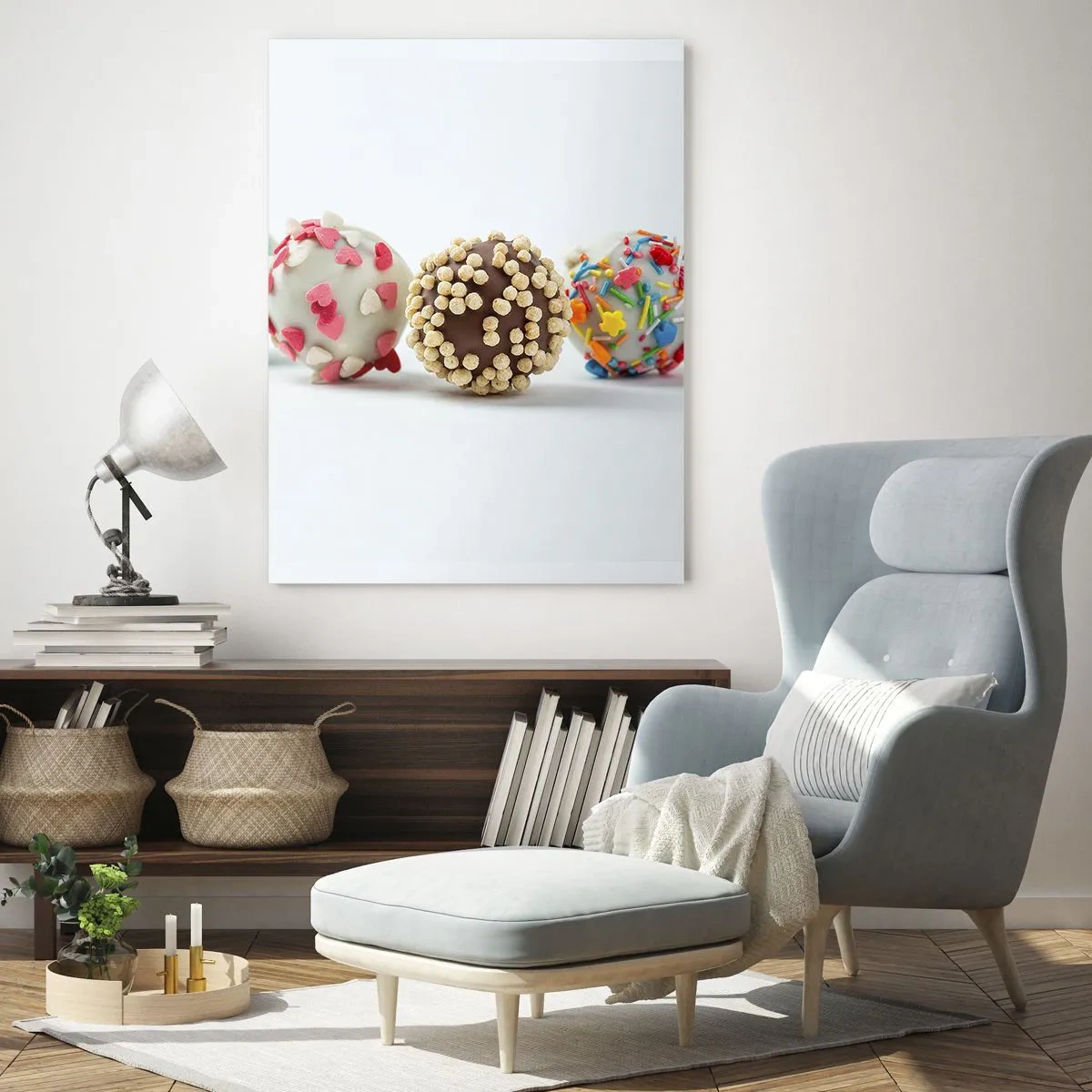 Impression sur verre - Image sur verre - Truffes de dessert colorées avec des paillettes décoratives - 50x70cm - La vie peut être douce - Décoration murale moderne pour le salon et la chambre ARTTOR