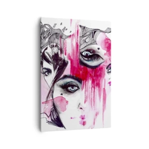 Impression sur toile - Image sur toile - Visage abstrait dans les tons de rose et de noir - 70x100cm - Yeux abstraits - Décoration murale moderne pour le salon et la chambre ARTTOR