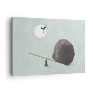Impression sur toile - Image sur toile - Une scène symbolique avec une figure et un équilibre sur un ciel lumineux. - 70x50cm - Réalisation de ses rêves - Décoration murale moderne pour le salon et la chambre ARTTOR