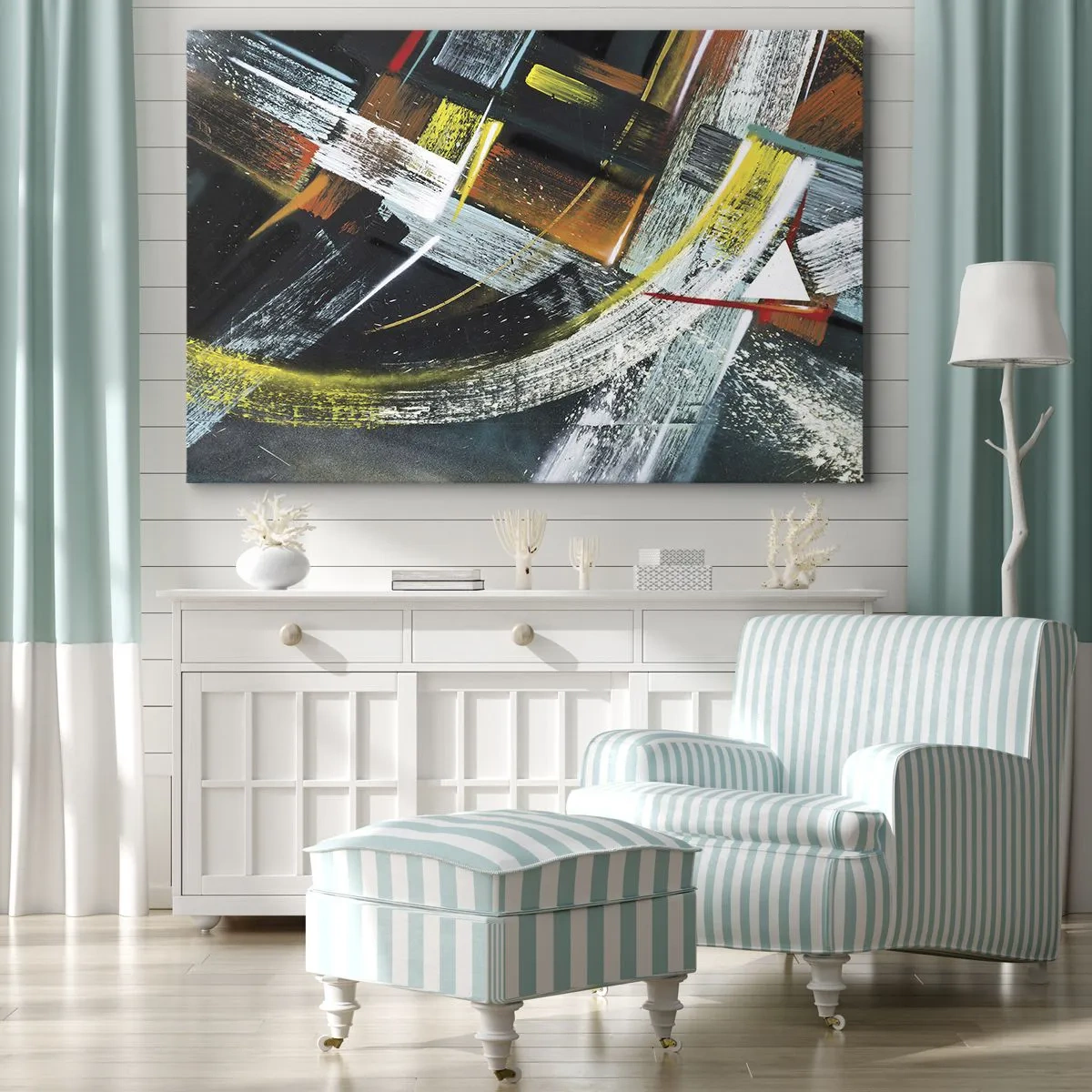 Impression sur toile - Image sur toile - Coups de pinceau abstraits et colorés - 100x70cm - L'énergie du mouvement - Décoration murale moderne pour le salon et la chambre ARTTOR