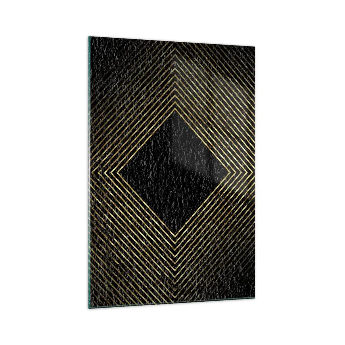 Impression sur verre - Image sur verre - Fond noir avec un motif géométrique de lignes dorées - 70x100cm - Géométrie dans un style glamour - Décoration murale moderne pour le salon et la chambre ARTTOR