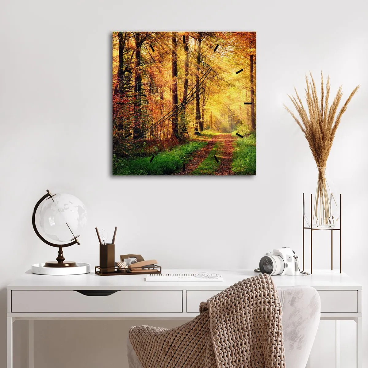 Horloge murale - Pendule murale - Silence d'or en forêt - 40x40 cm
