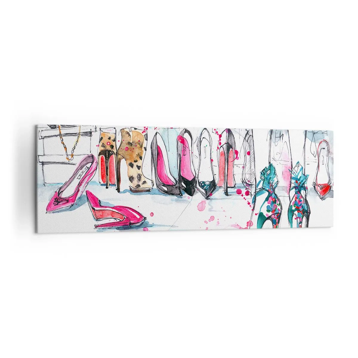 Impression sur toile - Image sur toile - Graphismes artistiques mettant en vedette des talons hauts et des accessoires - 160x50cm - Sésame, ouvre-toi - Décoration murale moderne pour le salon et la chambre ARTTOR