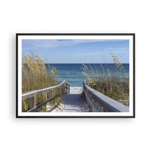 Affiche dans un cadre noir - Poster - Chemin vers la plage avec vue sur la mer - 100x70cm - Au soleil, sous le vent - Décoration murale moderne pour le salon et la chambre ARTTOR