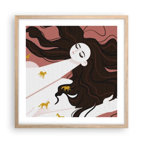 Affiche dans un chêne clair - Poster - Rêve d'un cheval d'or - 50x50 cm