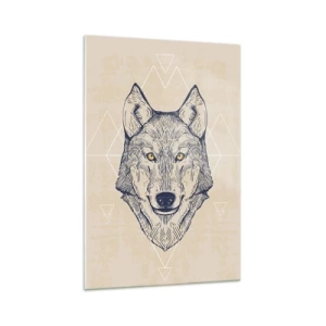 Impression sur verre - Image sur verre - Un loup géométrique sur fond clair avec des motifs minimalistes. - 70x100cm - Un alpha au regard pénétrant - Décoration murale moderne pour le salon et la chambre ARTTOR
