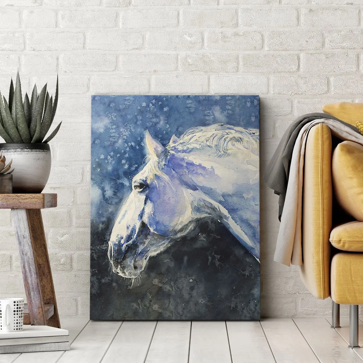 Impression sur toile - Image sur toile - Portrait dans une lueur azur - 45x80 cm