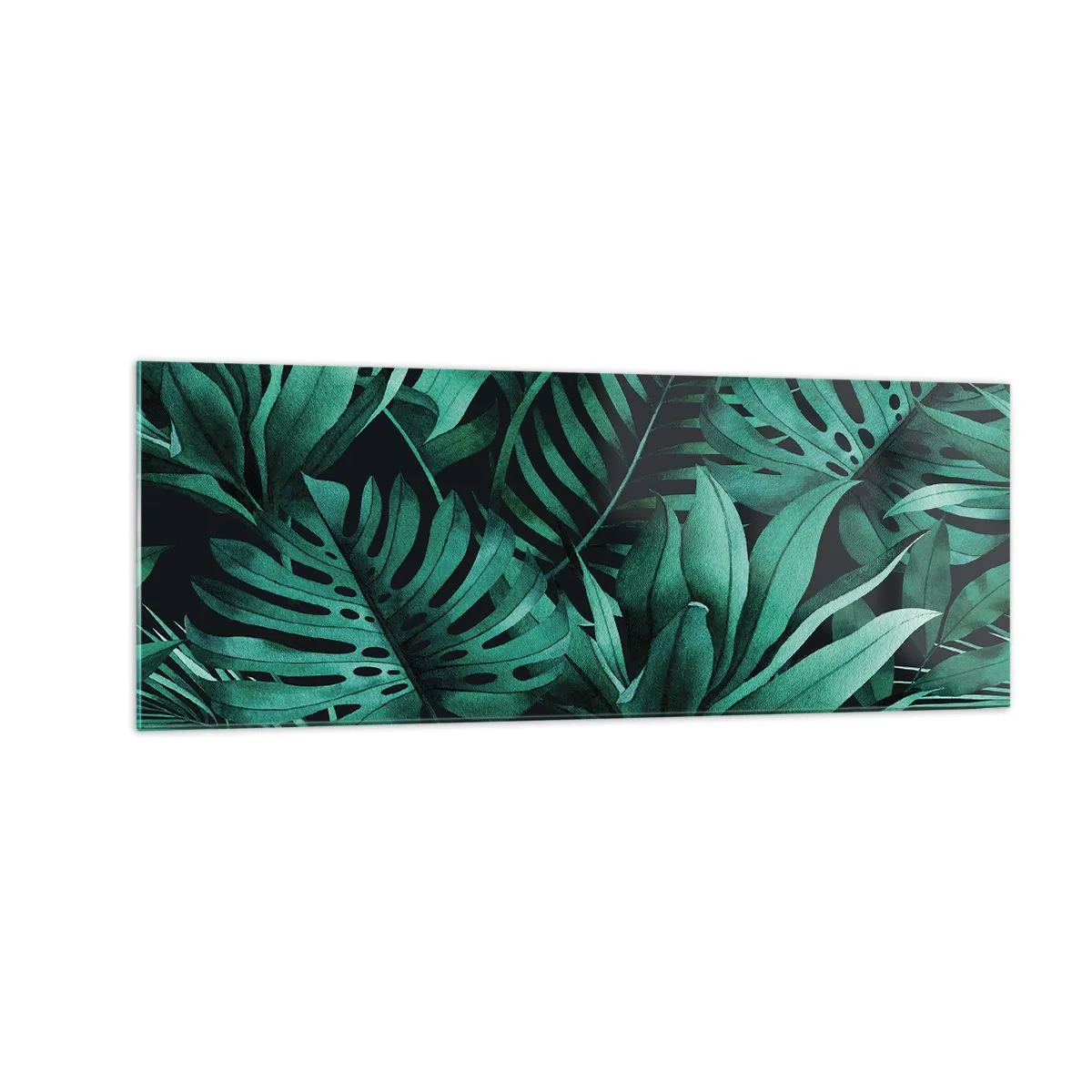 Impression sur verre - Image sur verre - Feuilles tropicales aux nuances de vert intense - 140x50cm - Profondeur du vert tropical - Décoration murale moderne pour le salon et la chambre ARTTOR