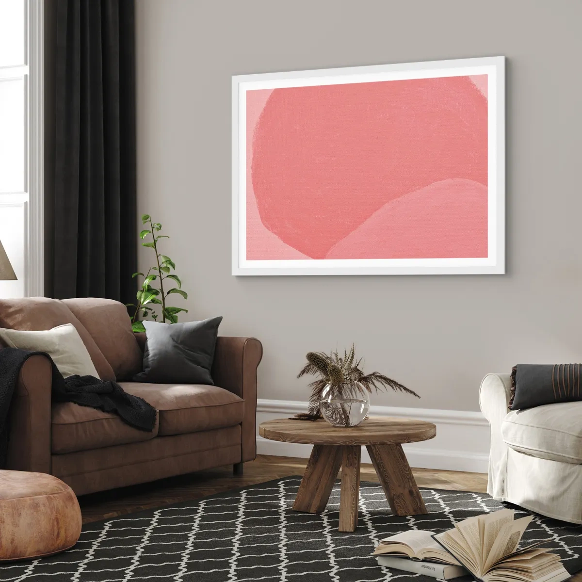 Affiche dans un cadre blanc - Poster - Composition organique en rose - 91x61 cm