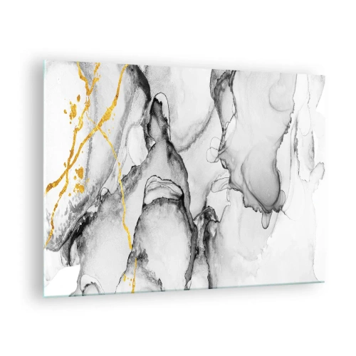 Impression sur verre - Image sur verre - Composition abstraite en noir et blanc avec une touche d'or - 70x50cm - Composition à motif or - Décoration murale moderne pour le salon et la chambre ARTTOR