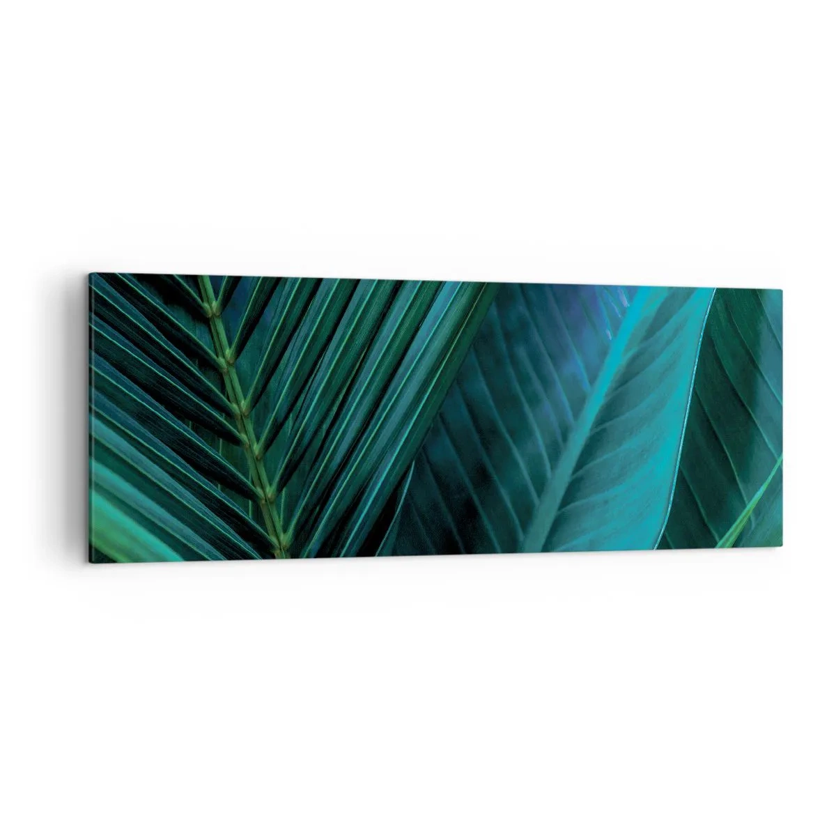 Impression sur toile - Image sur toile - Gros plan de feuilles vertes tropicales - 140x50cm - L'anatomie du vert - Décoration murale moderne pour le salon et la chambre ARTTOR