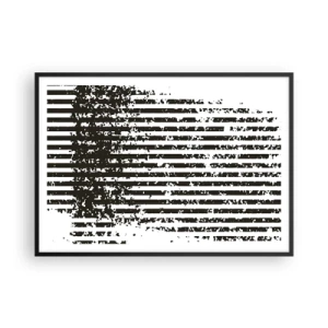 Affiche dans un cadre noir - Poster - Lignes abstraites avec un effet vieilli en noir et blanc - 100x70cm - Rythme et bruissement - Décoration murale moderne pour le salon et la chambre ARTTOR