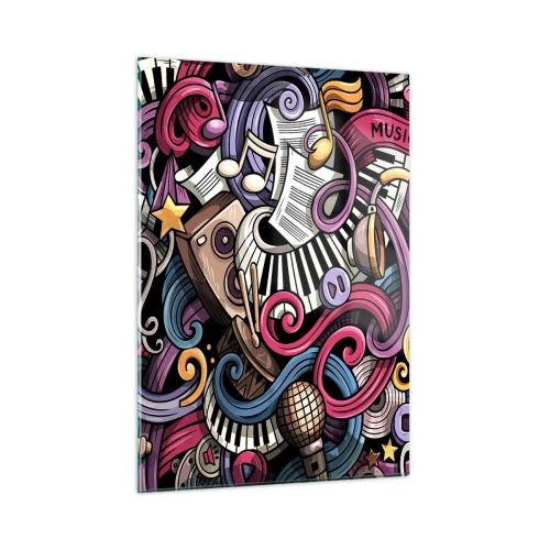 Impression sur verre - Image sur verre - Thèmes musicaux colorés avec notes et instruments - 50x70cm - Mélodie compliquée - Décoration murale moderne pour le salon et la chambre ARTTOR