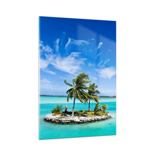 Impression sur verre - Image sur verre - Une île tropicale sur fond d'océan turquoise - 50x70cm - Paradis sur Terre - Décoration murale moderne pour le salon et la chambre ARTTOR