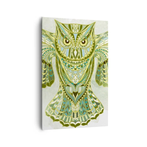 Impression sur toile - Image sur toile - Chouette décorative dans les tons de bleu - 80x120cm - D'un bosquet sacré celtique - Décoration murale moderne pour le salon et la chambre ARTTOR