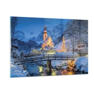 Impression sur verre - Image sur verre - Paysage de Noël dans un décor hivernal - 120x80cm - L'âme du monde - Décoration murale moderne pour le salon et la chambre ARTTOR