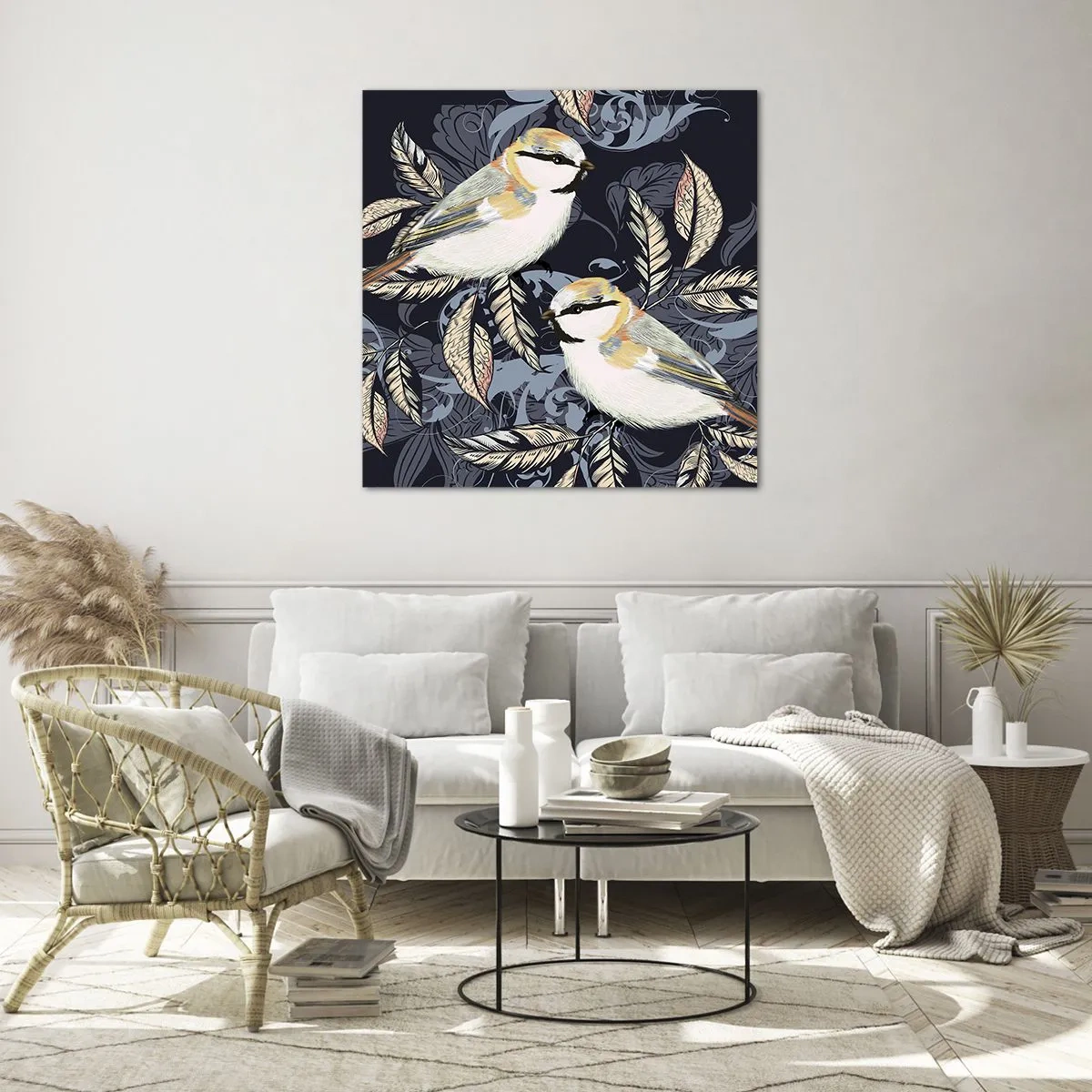 Impression sur verre - Image sur verre - Babillement jaune et bleu - 60x60 cm