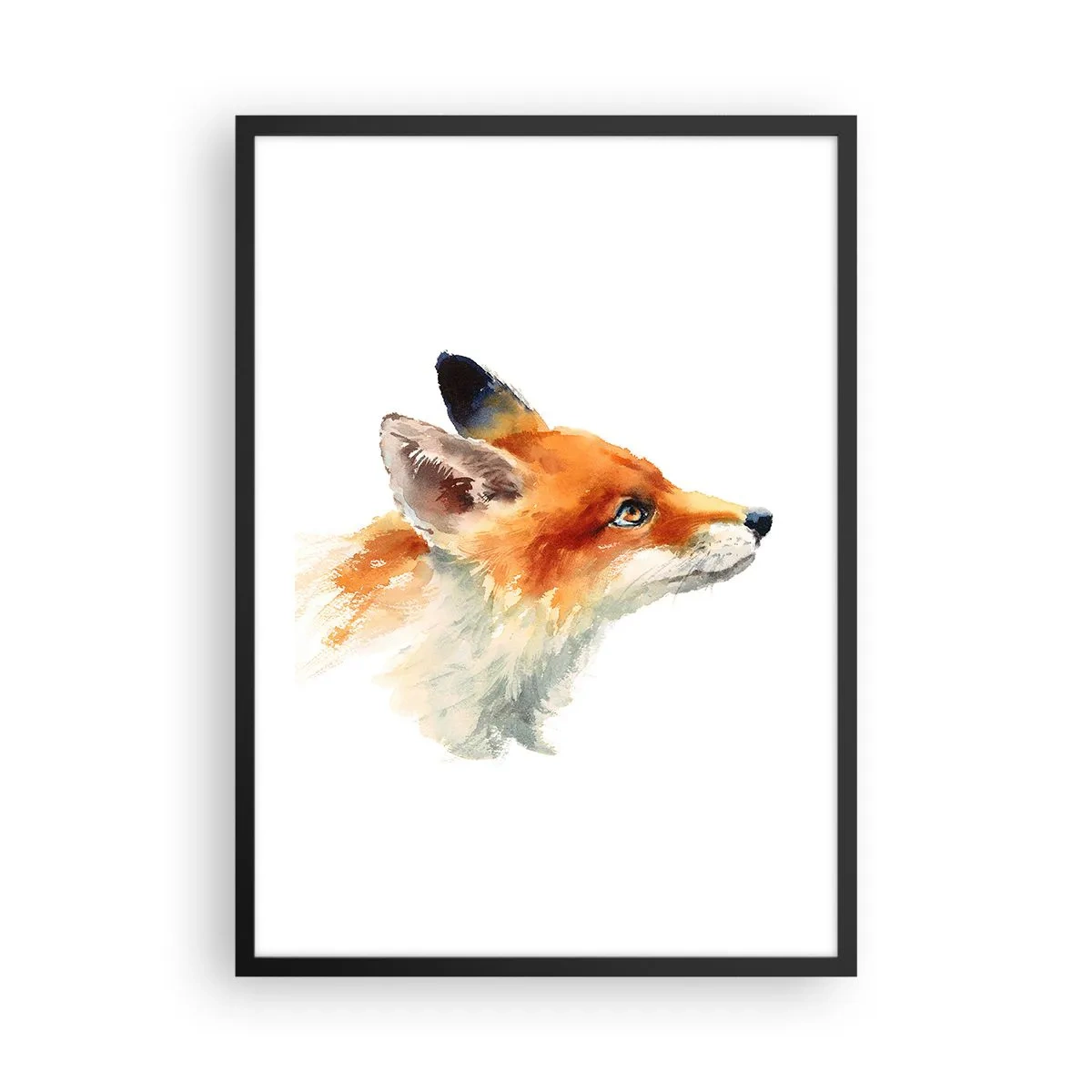 Affiche dans un cadre noir - Poster - Portrait à l'aquarelle d'un renard roux - 50x70cm - Vous ne pouvez jamais être trop prudent - Décoration murale moderne pour le salon et la chambre ARTTOR