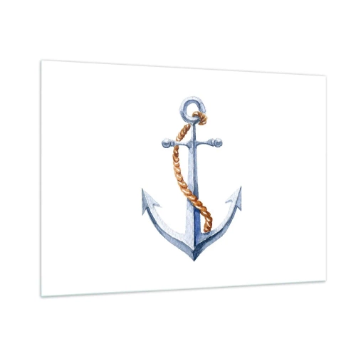 Impression sur verre - Image sur verre - Ancre avec corde de style nautique - 100x70cm - Ah l'aventure ! - Décoration murale moderne pour le salon et la chambre ARTTOR