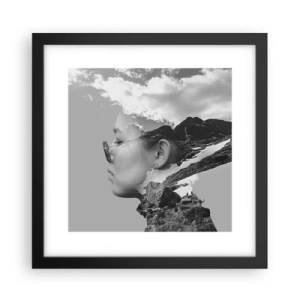 Affiche dans un cadre noir - Poster - Portrait de montagnes et nuages - 30x30 cm
