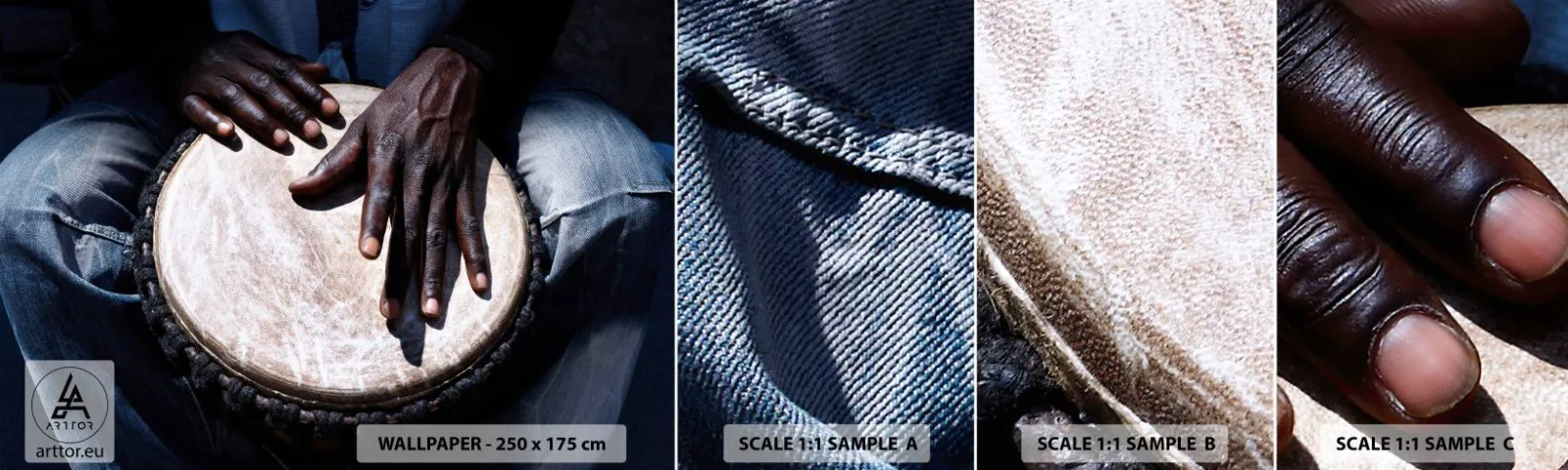 Échantillon de Papier Peint Autocollant Deluxe Sticker - Vis à son rythme - Tambour, Musique, Afrique - 100x30 cm