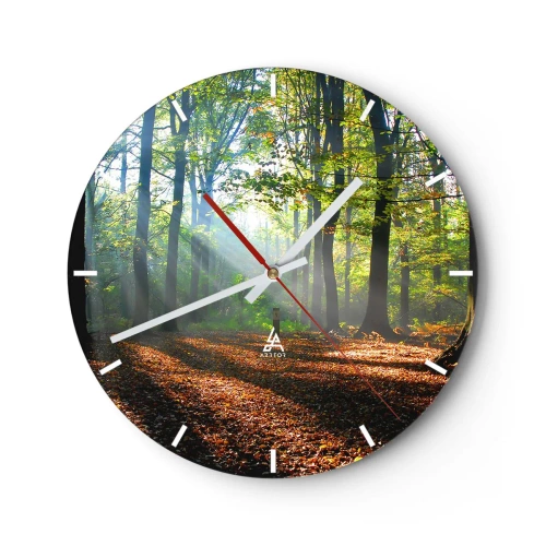 Horloge murale - Pendule murale - Rayons de soleil dans la forêt d'automne - 30x30cm - Ombres et lumières - Décoration murale moderne pour le salon, la cuisine et la chambre ARTTOR