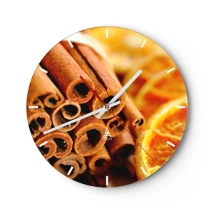 Horloge murale - Pendule murale - Bâtons de cannelle et oranges séchées dans des tons chauds - 30x30cm - Sentez-vous leurs odeurs? - Décoration murale moderne pour le salon, la cuisine et la chambre ARTTOR