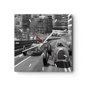 Horloge murale - Pendule murale - Scène de course automobile rétro monochrome - 30x30cm - Il y a longtemps à Monté Carlo - Décoration murale moderne pour le salon et la chambre ARTTOR
