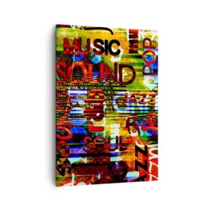 Impression sur toile - Image sur toile - Abstraction colorée avec des inscriptions musicales dans un style pop art - 50x70cm - Toutes les nuances du son - Décoration murale moderne pour le salon et la chambre ARTTOR