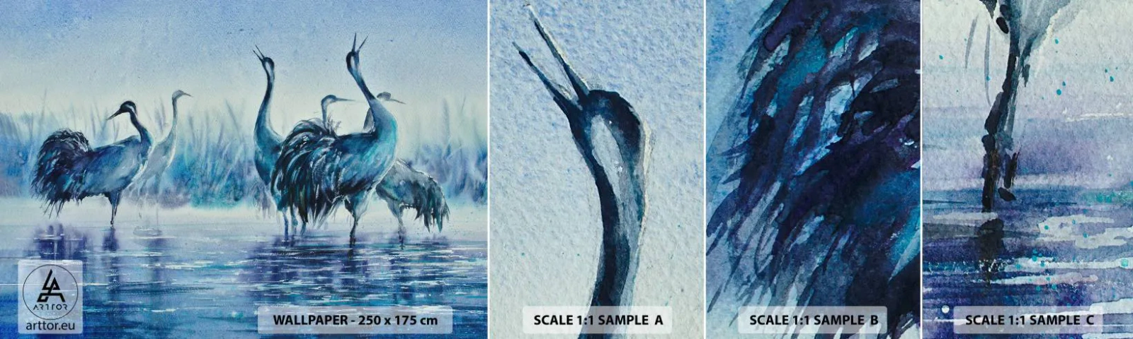 Échantillon de Papier Peint Autocollant Deluxe Sticker - Réunion matinale - Des oiseaux, Paysage, Eau - 100x30 cm