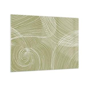 Impression sur verre - Image sur verre - Les lignes blanches forment une structure complexe sur un fond vert olive. - 70x50cm - Abstraction complexe de blanc - Décoration murale moderne pour le salon et la chambre ARTTOR