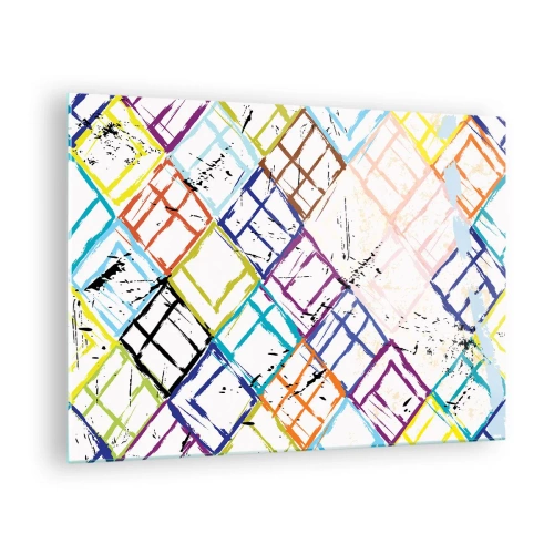 Impression sur verre - Image sur verre - Motif abstrait avec des losanges multicolores - 70x50cm - Cellules à louer - Décoration murale moderne pour le salon et la chambre ARTTOR