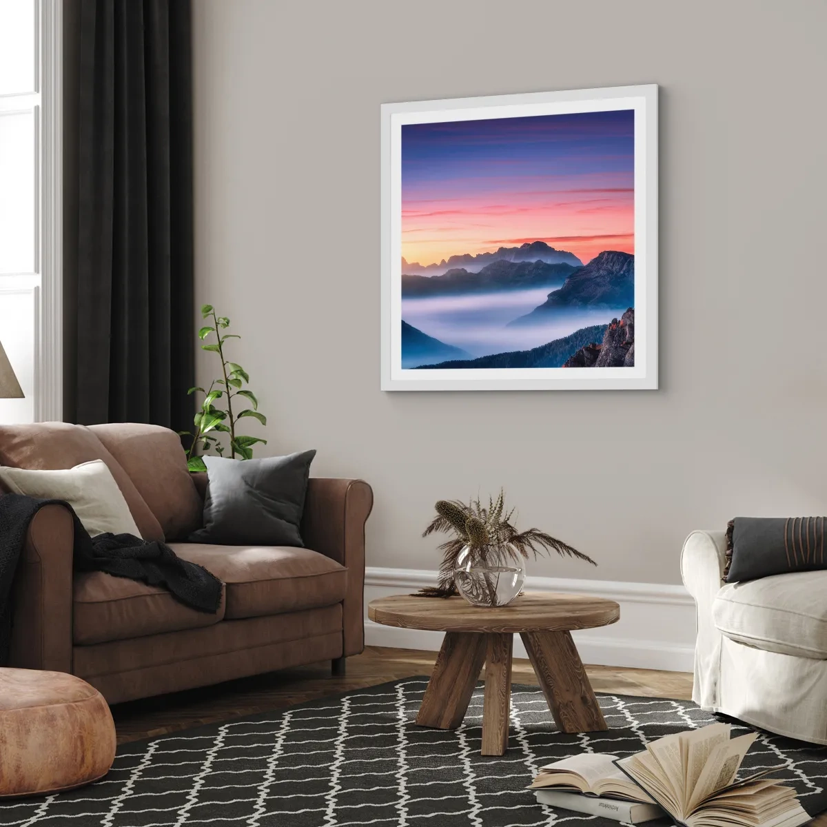 Affiche dans un cadre blanc - Poster - Au-dessus des vallées - 50x50 cm