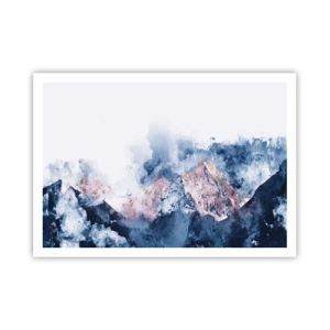 Affiche - Poster - Montagnes à l'aquarelle dans des tons pastel sur fond blanc - 100x70cm - Ce sont des sommets ! - Décoration murale moderne pour le salon et la chambre ARTTOR