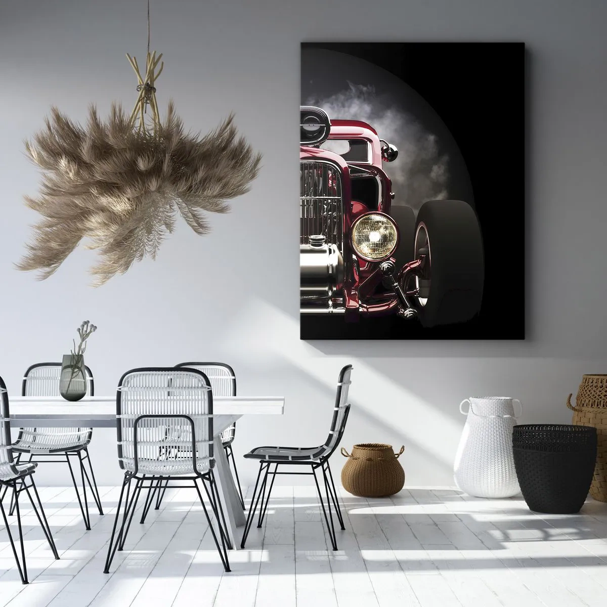 Impression sur toile - Image sur toile - Voiture de course classique rouge sur fond sombre - 80x120cm - Rapide et furieusement beau - Décoration murale moderne pour le salon et la chambre ARTTOR