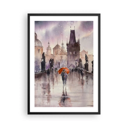 Affiche dans un cadre noir - Poster - Une promenade romantique sur le pont un jour de pluie - 50x70cm - Les gens ne changent pas - Décoration murale moderne pour le salon et la chambre ARTTOR