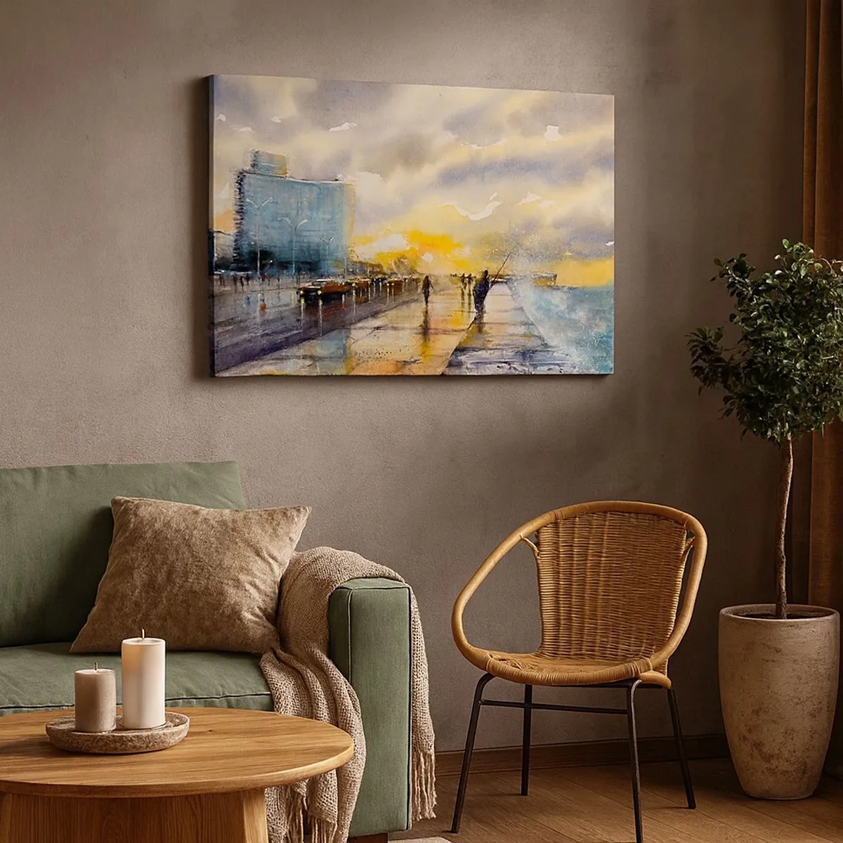 Impression sur toile - Image sur toile - Une vue pittoresque de la promenade en bord de mer au coucher du soleil - 70x50cm - La vie sur le rivage - Décoration murale moderne pour le salon et la chambre ARTTOR