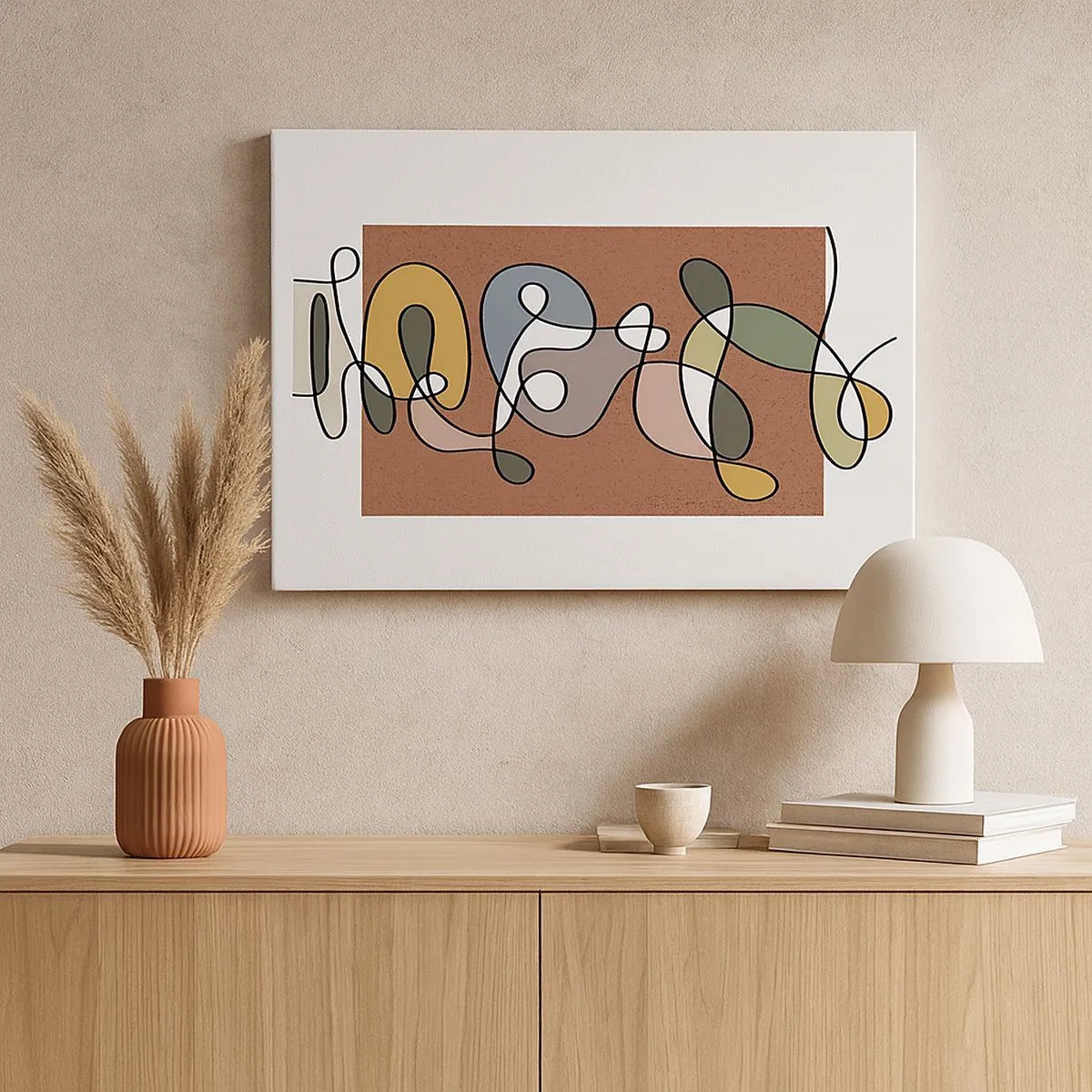 Impression sur toile - Image sur toile - Abstraction colorée avec des taches et des lignes - 70x50cm - Une abstraction qui mérite le sourire - Décoration murale moderne pour le salon et la chambre ARTTOR