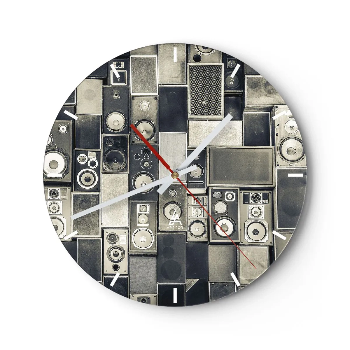 Horloge murale - Pendule murale - Ensemble d'enceintes de style rétro - 30x30cm - Tout va bien - Décoration murale moderne pour le salon, la cuisine et la chambre ARTTOR
