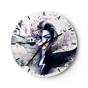 Horloge murale - Pendule murale - Portrait abstrait d'une femme avec un motif de démon et d'éclair - 30x30cm - Démoniaque et belle - Décoration murale moderne pour le salon, la cuisine et la chambre ARTTOR