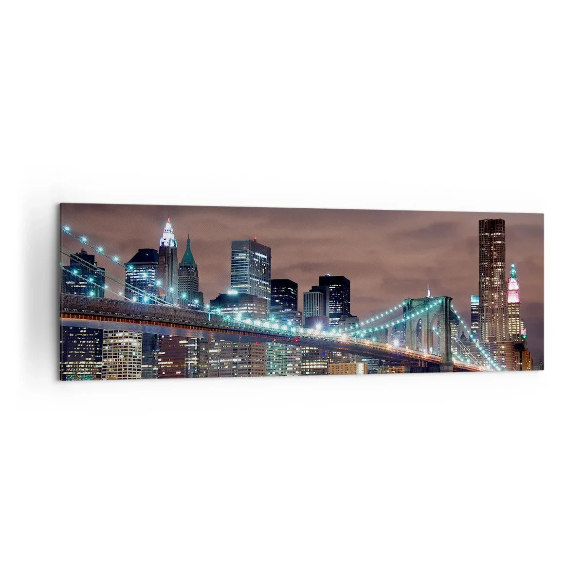 Impression sur toile - Image sur toile - Le pont illuminé la nuit sur fond de panorama urbain moderne - 160x50cm - Lumières des grandes villes - Décoration murale moderne pour le salon et la chambre ARTTOR
